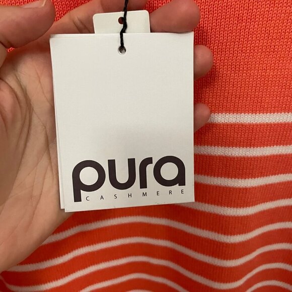 NWT Pura Cashmere Classic Breton Crew Coastal Peach/ White Stripe Sweater Size M - Picture 4 of 8